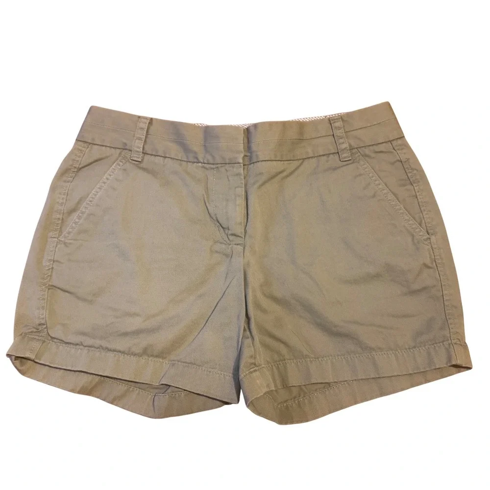 J. Crew Chino Shorts W‎ Size 6 Olive Green Weathered Classic Twill Cotton Preppy
